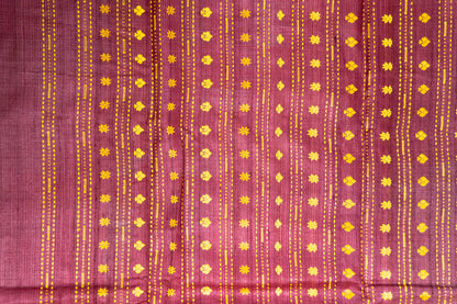 Crimson Red Tussar Silk Saree with Gold Pinstripes