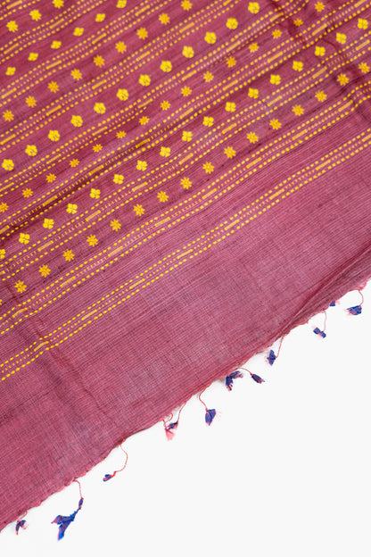 Crimson Red Tussar Silk Saree with Gold Pinstripes