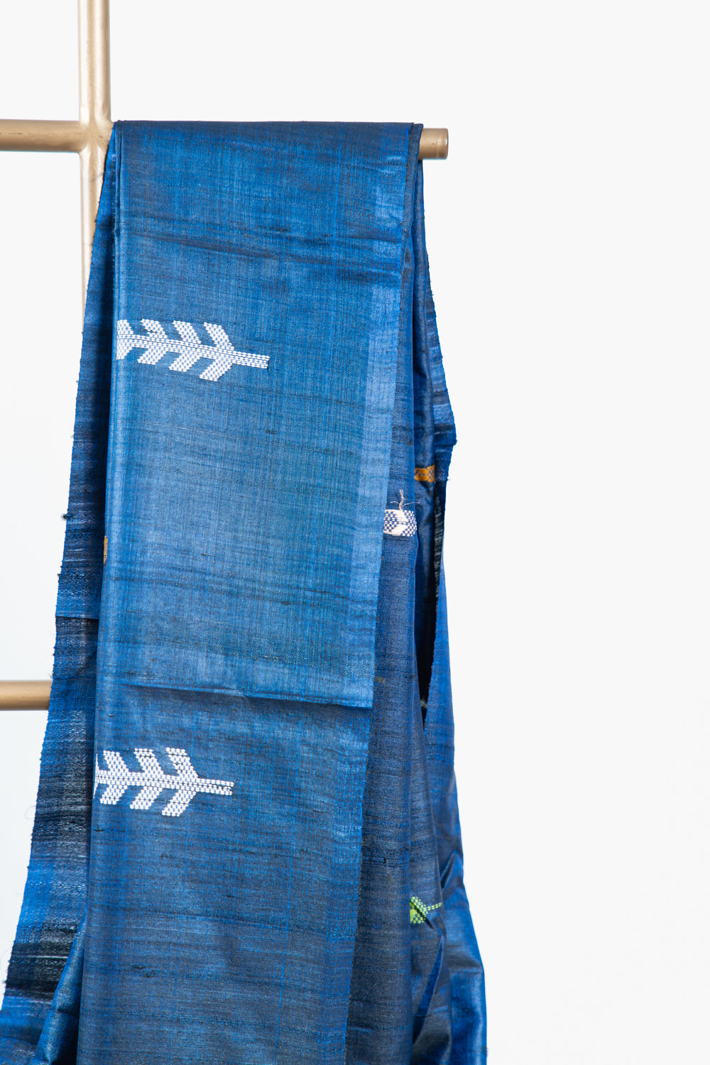 Indigo Blue Tussar Silk Saree with Multicolour Ikat Motifs