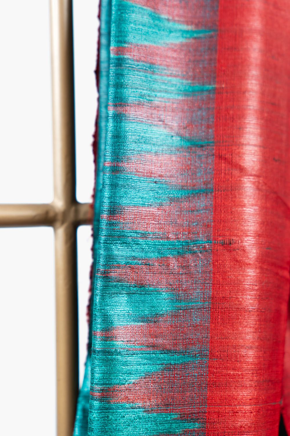 Sea Green Tussar Silk Saree with Crimson Temple Border