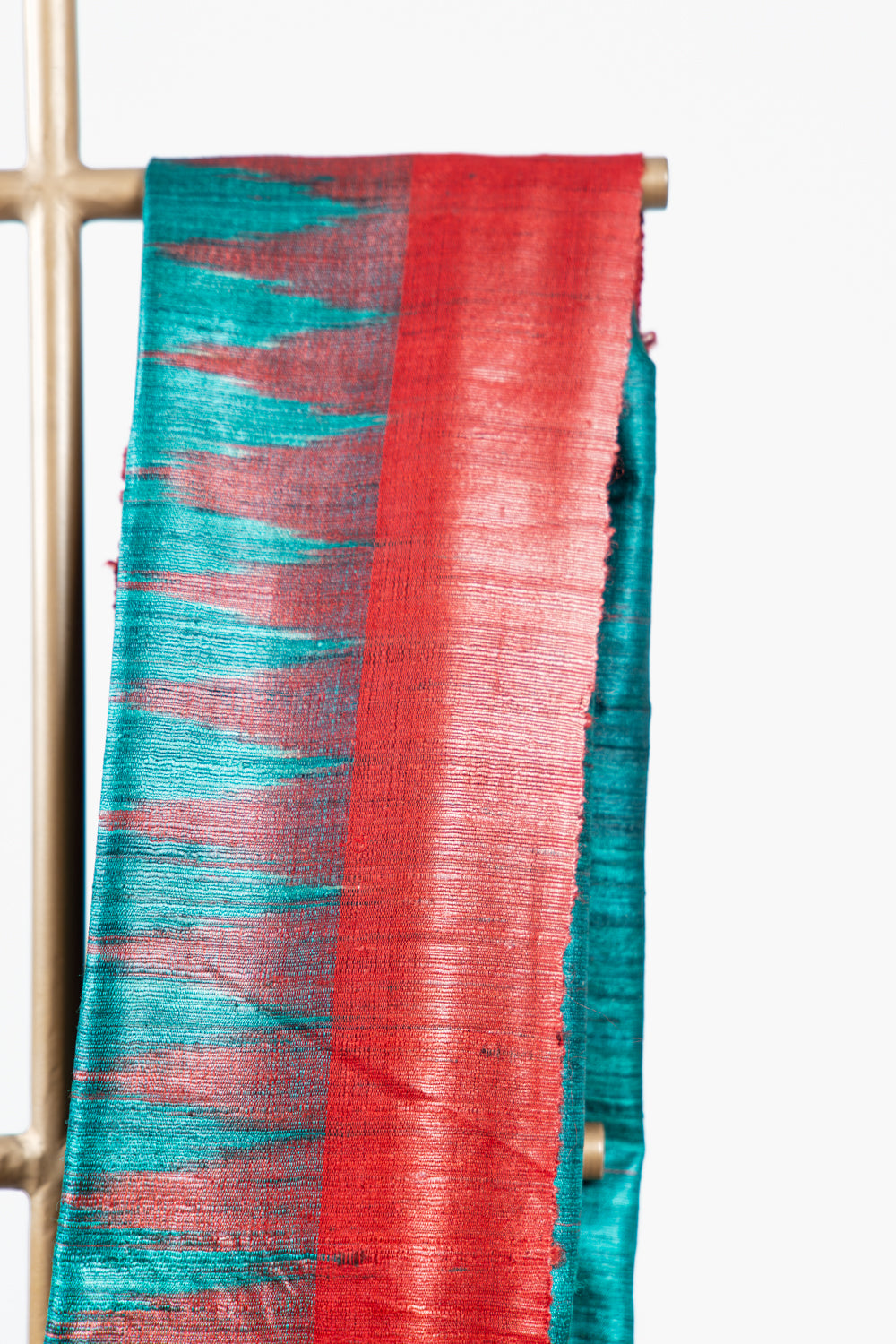 Sea Green Tussar Silk Saree with Crimson Temple Border
