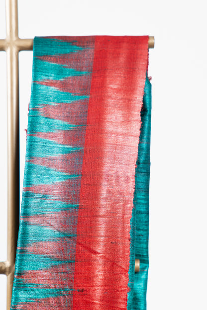 Sea Green Tussar Silk Saree with Crimson Temple Border