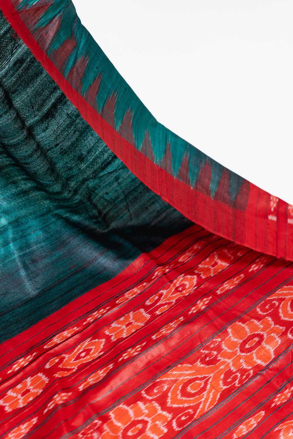 Sea Green Tussar Silk Saree with Crimson Temple Border