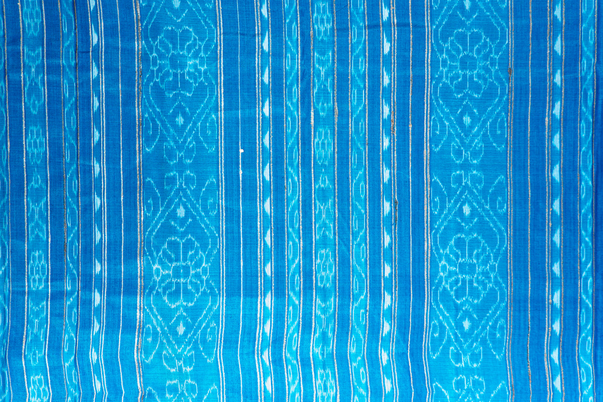 Crimson Red Tussar Silk Saree with Electric Blue Temple Border