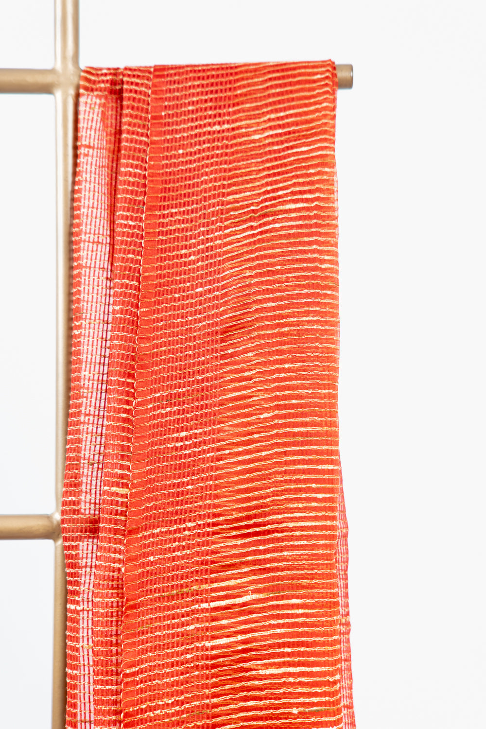 Vermilion Orange Ghicha Tussar Saree with Gold Slub Lines