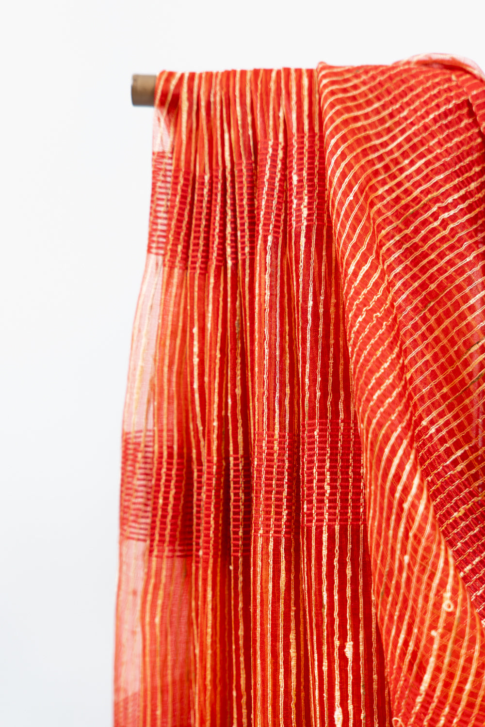 Vermilion Orange Ghicha Tussar Saree with Gold Slub Lines