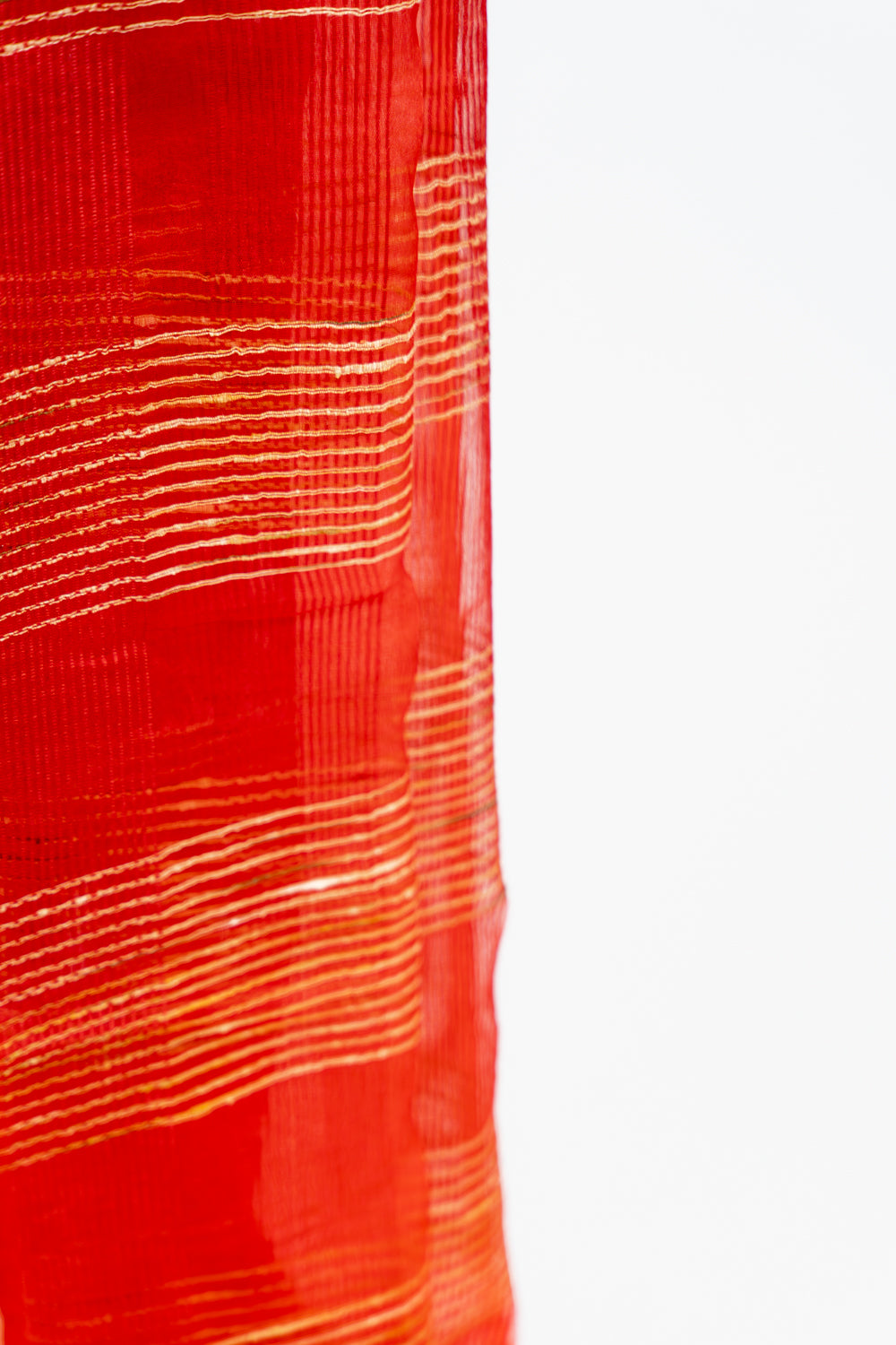 Vermilion Orange Ghicha Tussar Saree with Gold Slub Lines