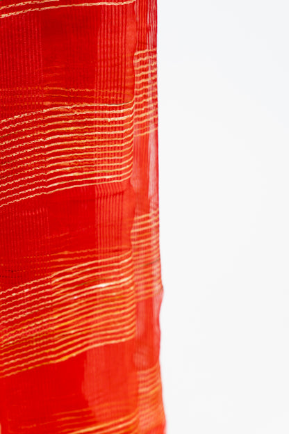 Vermilion Orange Ghicha Tussar Saree with Gold Slub Lines