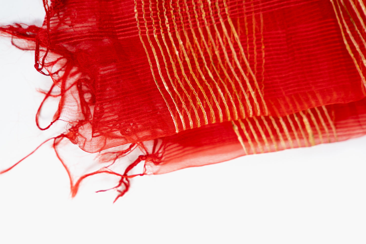 Vermilion Orange Ghicha Tussar Saree with Gold Slub Lines
