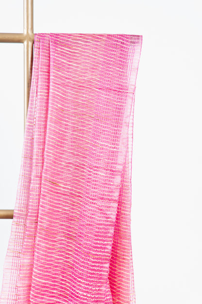 Dusty Rose Ghicha Tussar Saree with Golden Grid Weave