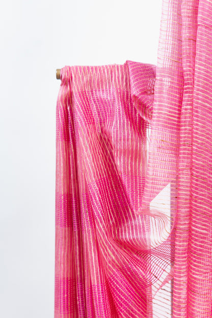 Dusty Rose Ghicha Tussar Saree with Golden Grid Weave