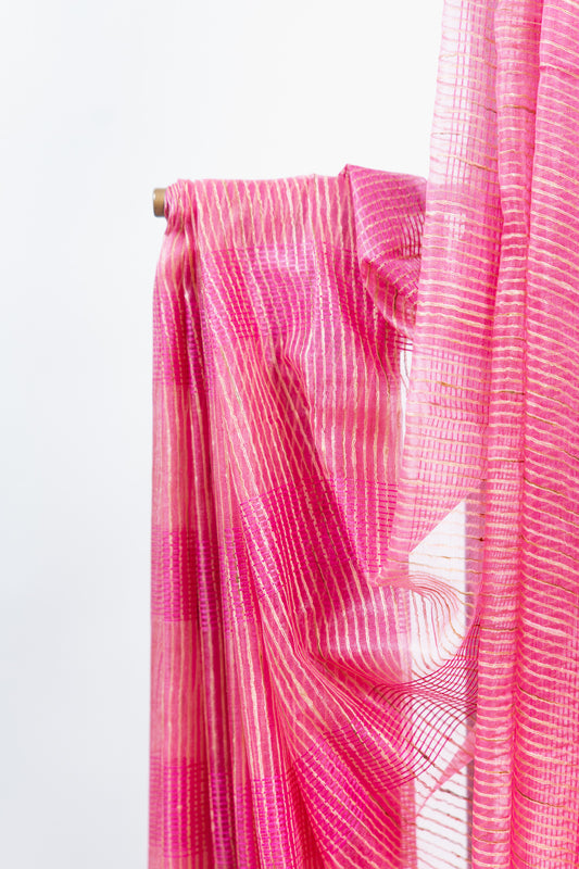 Dusty Rose Ghicha Tussar Saree with Golden Grid Weave