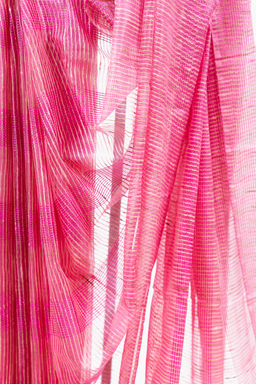 Dusty Rose Ghicha Tussar Saree with Golden Grid Weave