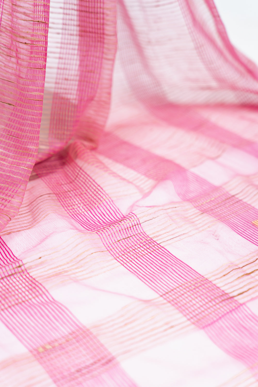 Dusty Rose Ghicha Tussar Saree with Golden Grid Weave