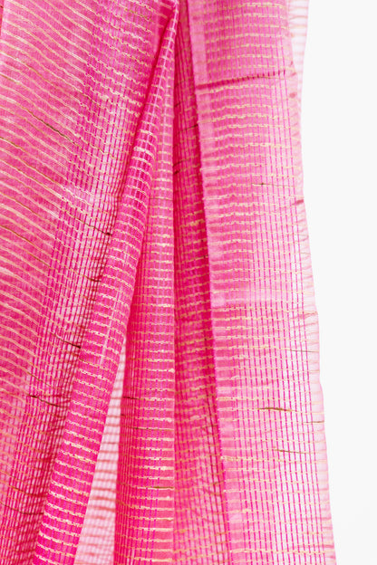 Dusty Rose Ghicha Tussar Saree with Golden Grid Weave