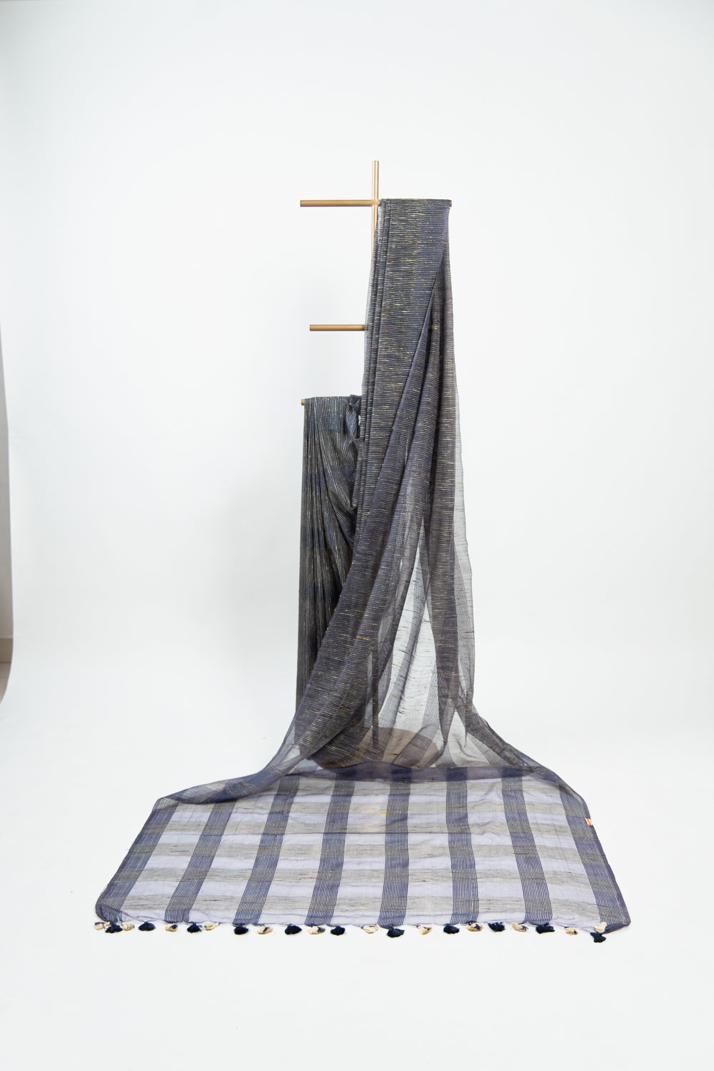 Deep Purple Ghicha Tussar Saree with Charcoal Panels