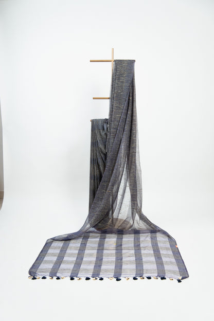 Deep Purple Ghicha Tussar Saree with Charcoal Panels