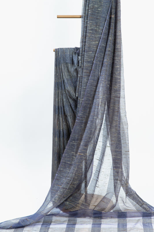 Deep Purple Ghicha Tussar Saree with Charcoal Panels