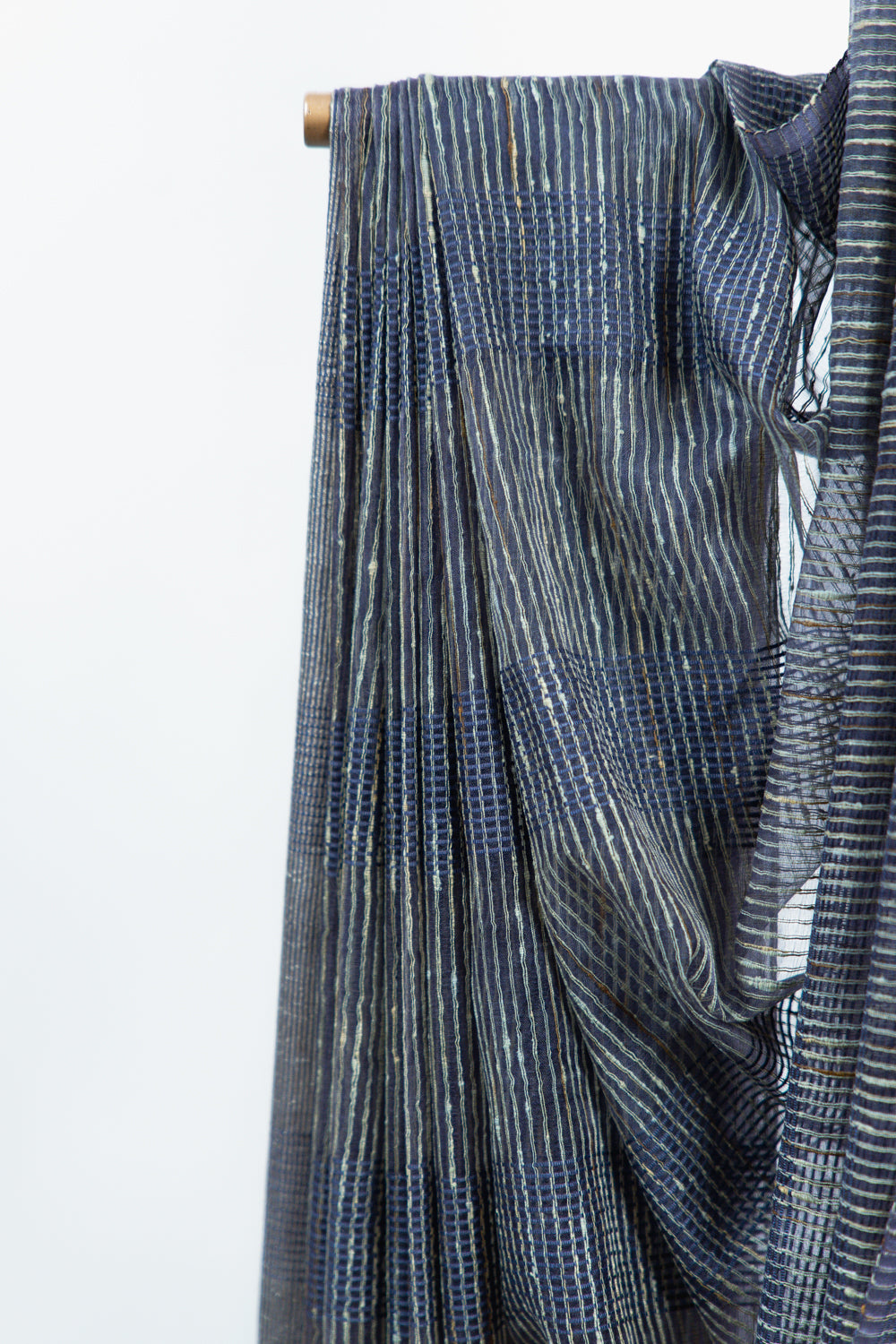 Deep Purple Ghicha Tussar Saree with Charcoal Panels