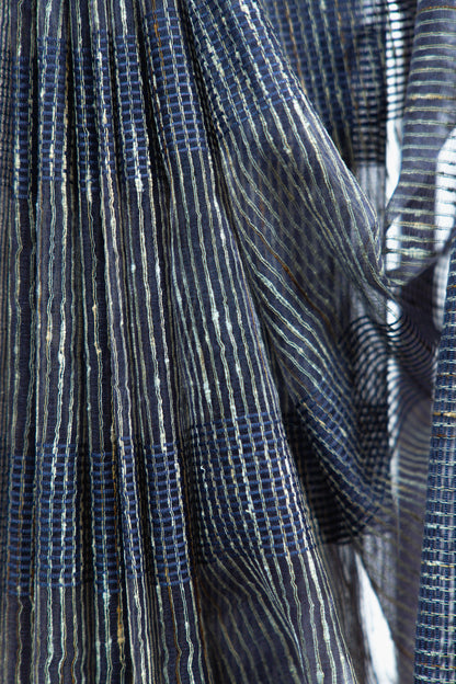 Deep Purple Ghicha Tussar Saree with Charcoal Panels