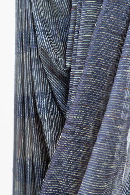 Deep Purple Ghicha Tussar Saree with Charcoal Panels