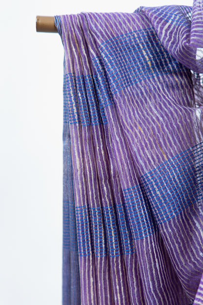Indigo Navy Ghicha Tussar Saree with Gold Check Weave
