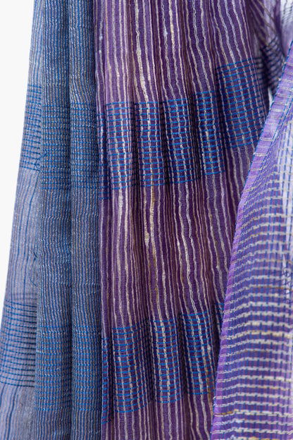 Indigo Navy Ghicha Tussar Saree with Gold Check Weave