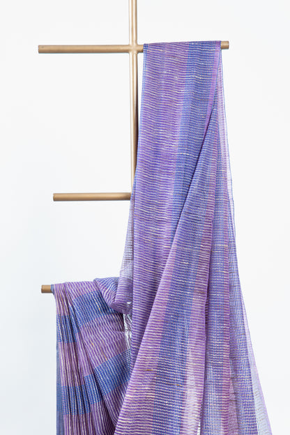 Indigo Navy Ghicha Tussar Saree with Gold Check Weave