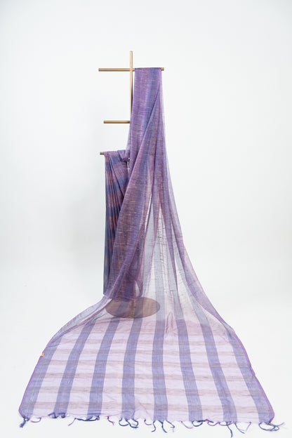 Indigo Navy Ghicha Tussar Saree with Gold Check Weave