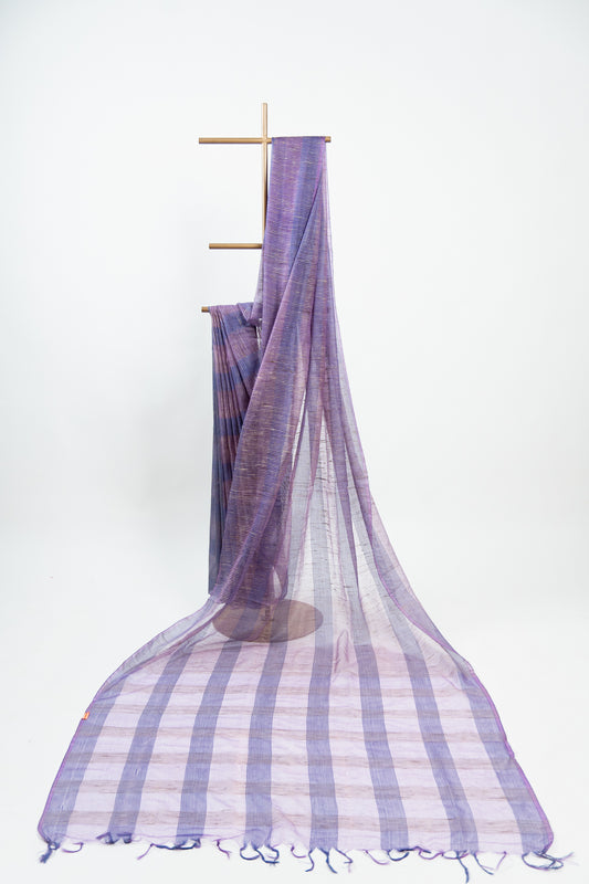 Indigo Navy Ghicha Tussar Saree with Gold Check Weave