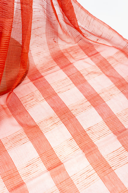 Rust Copper Ghicha Tussar Saree with Subtle Gold Grid