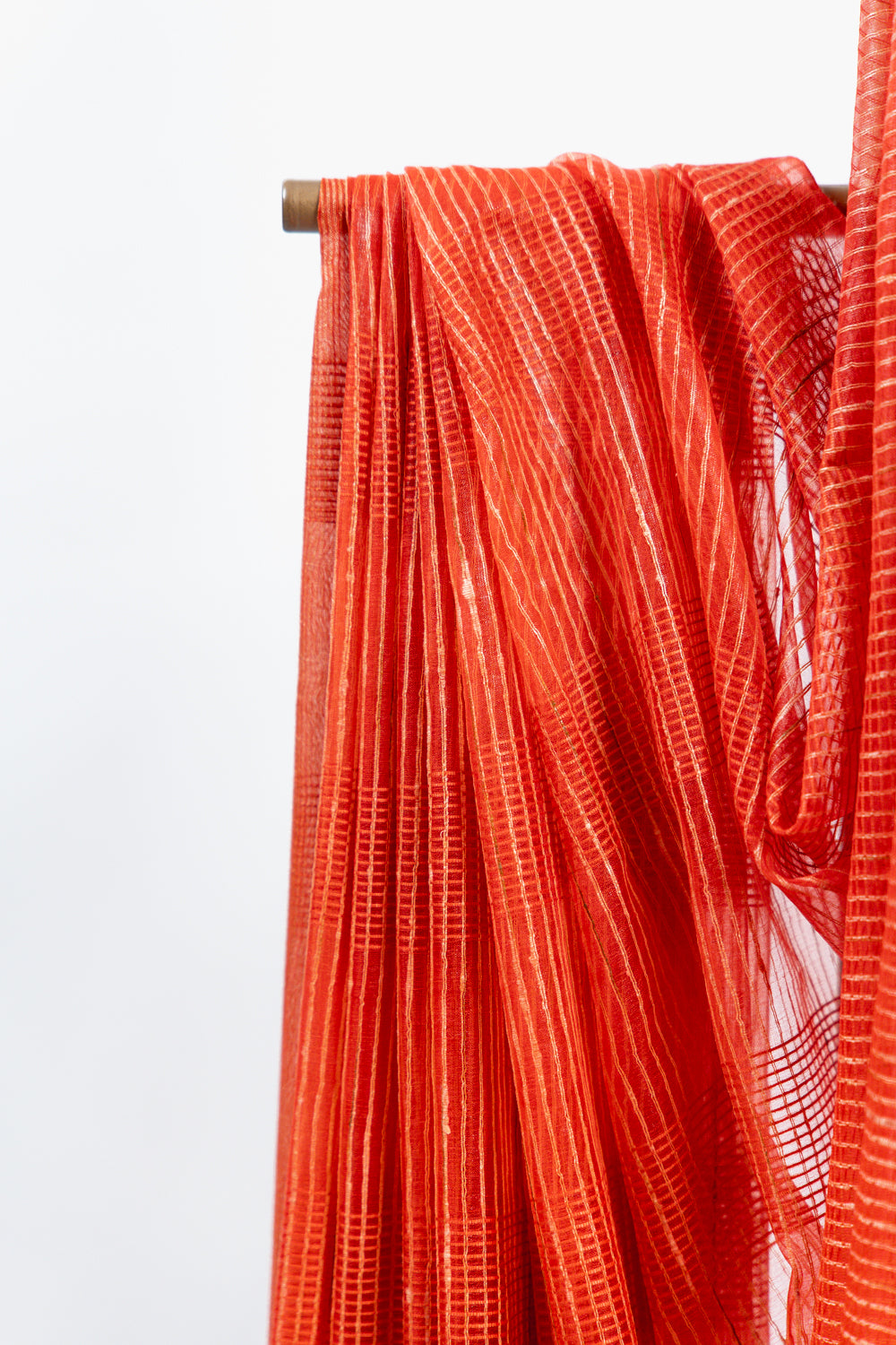 Rust Copper Ghicha Tussar Saree with Subtle Gold Grid