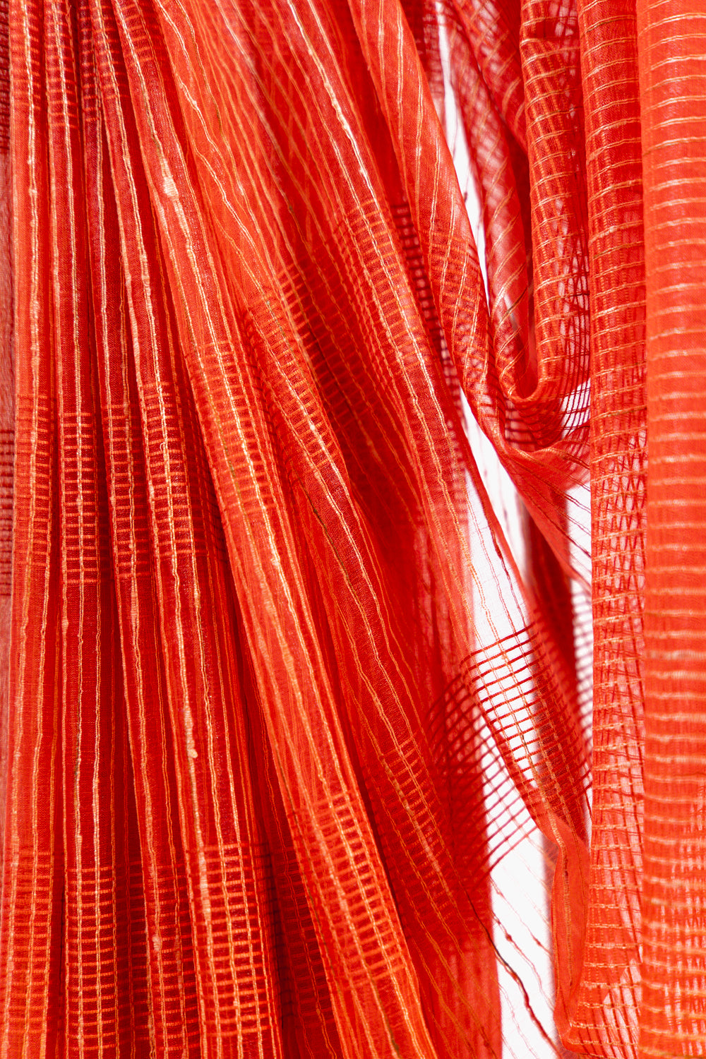 Rust Copper Ghicha Tussar Saree with Subtle Gold Grid