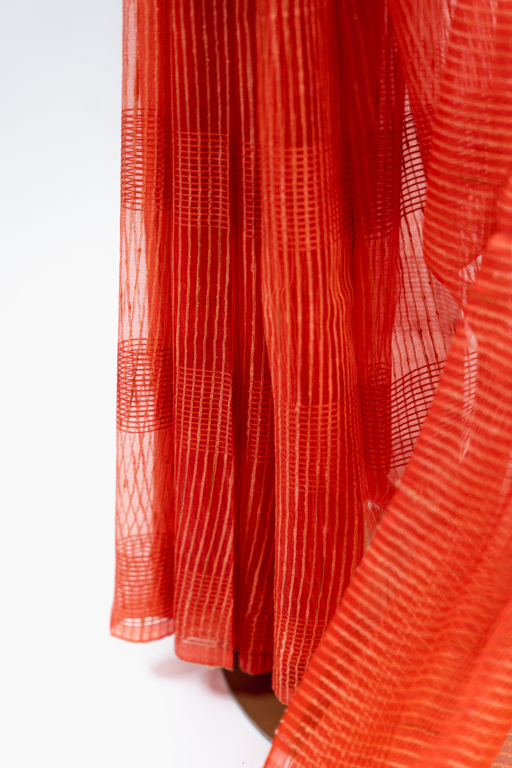 Rust Copper Ghicha Tussar Saree with Subtle Gold Grid