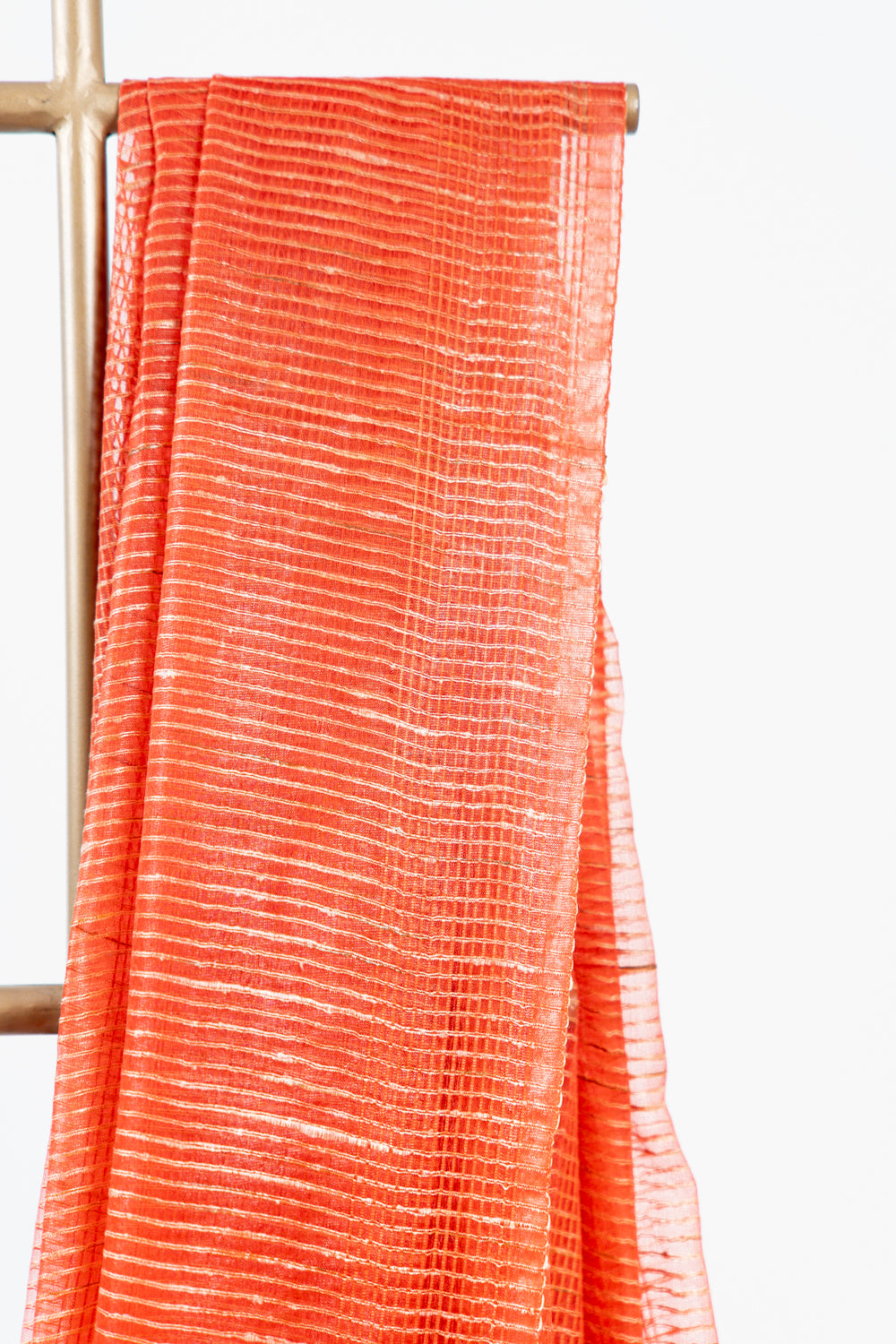 Rust Copper Ghicha Tussar Saree with Subtle Gold Grid