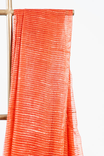 Rust Copper Ghicha Tussar Saree with Subtle Gold Grid