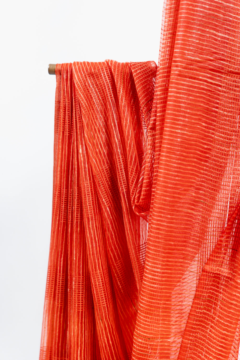 Rust Copper Ghicha Tussar Saree with Subtle Gold Grid