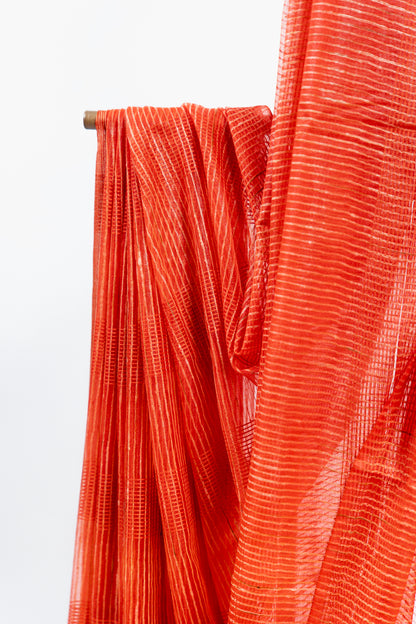 Rust Copper Ghicha Tussar Saree with Subtle Gold Grid