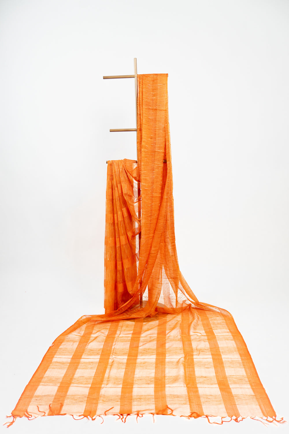 Tawny Orange Ghicha Tussar Saree with Gold Lines
