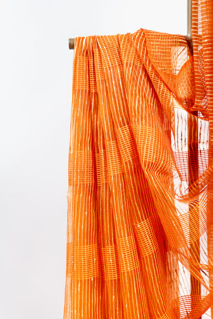 Marigold Ghicha Tussar Saree with Golden Pinstripes