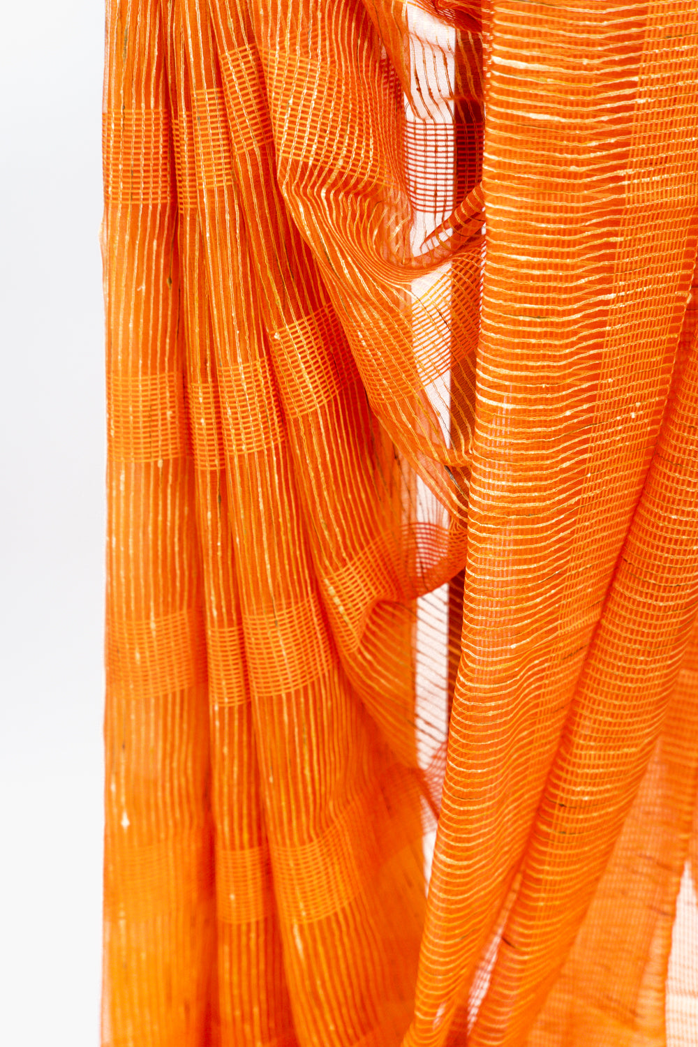 Marigold Ghicha Tussar Saree with Golden Pinstripes