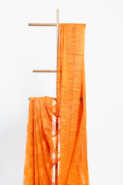 Marigold Ghicha Tussar Saree with Golden Pinstripes