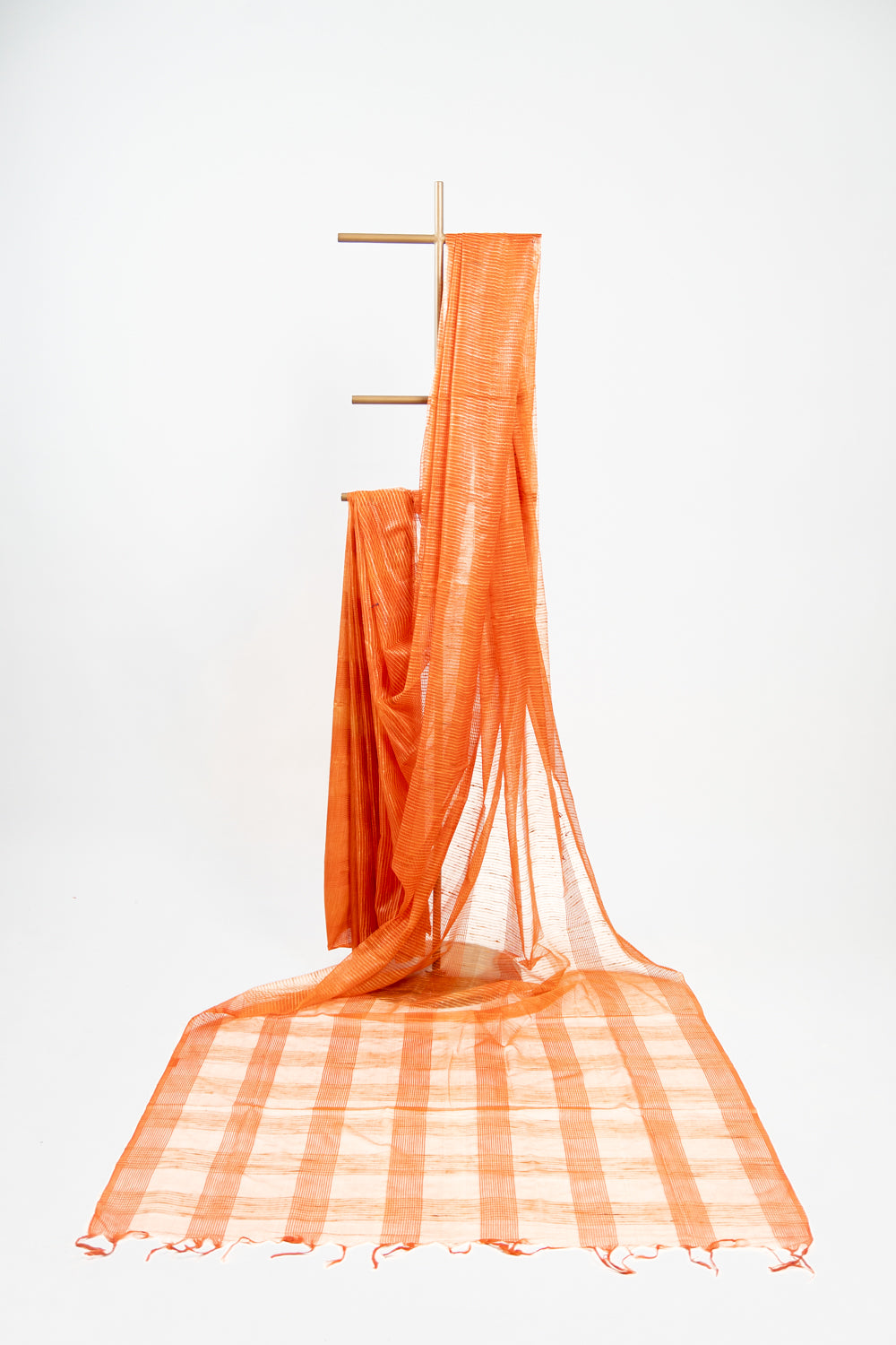 Marigold Ghicha Tussar Saree with Golden Pinstripes