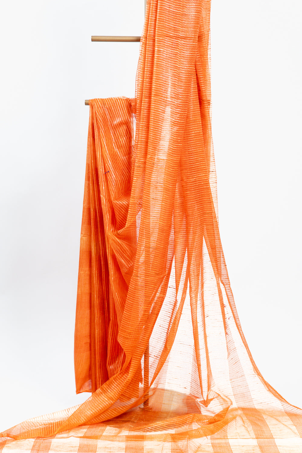 Marigold Ghicha Tussar Saree with Golden Pinstripes
