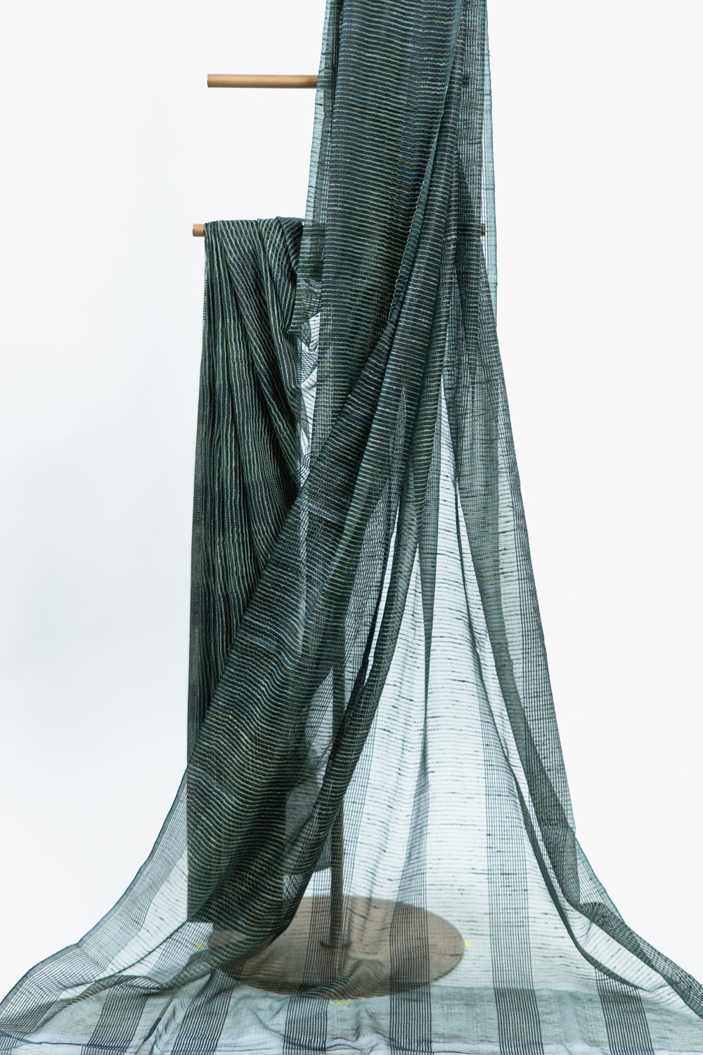 Dark Olive Ghicha Tussar Saree with Geometric Grid