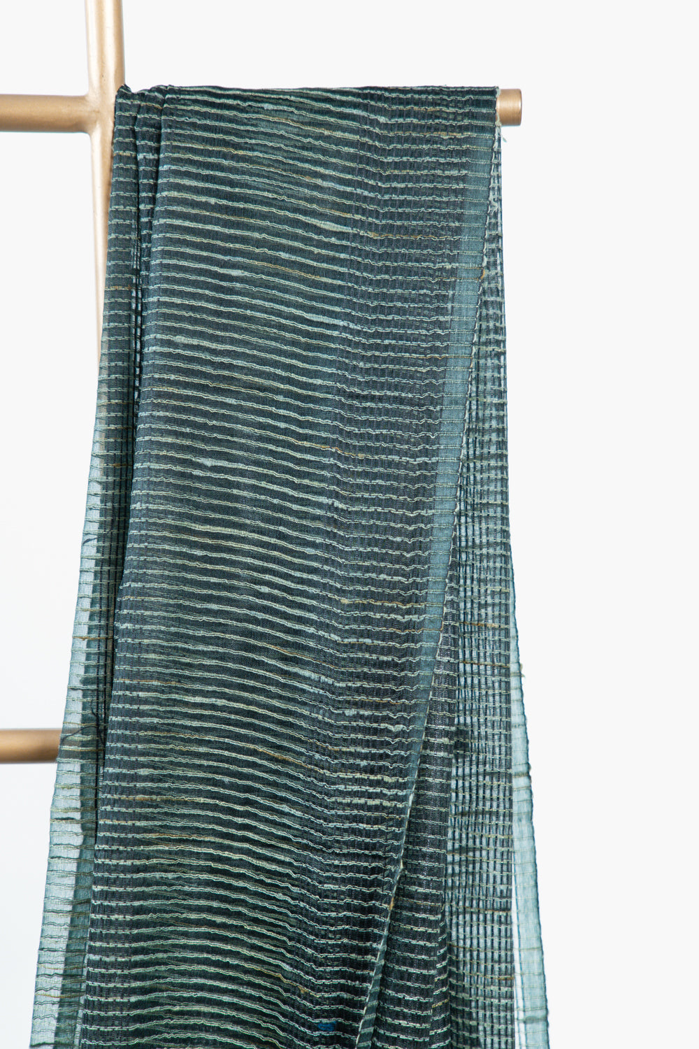 Dark Olive Ghicha Tussar Saree with Geometric Grid