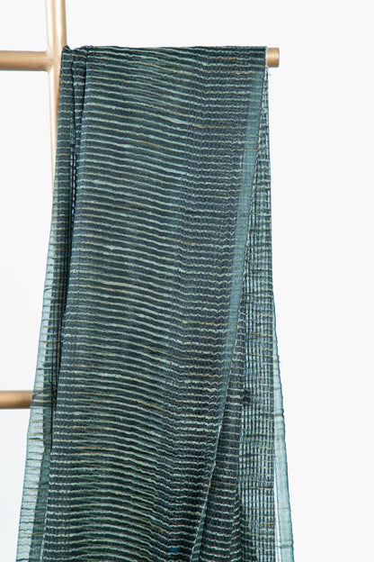 Dark Olive Ghicha Tussar Saree with Geometric Grid