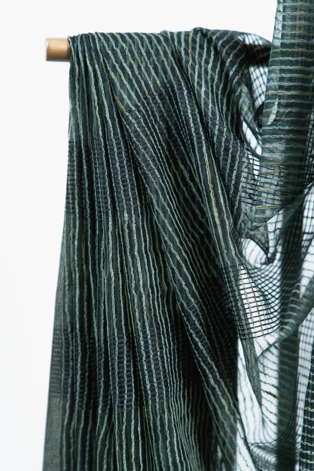Dark Olive Ghicha Tussar Saree with Geometric Grid
