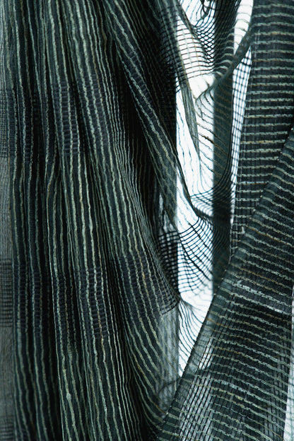 Dark Olive Ghicha Tussar Saree with Geometric Grid