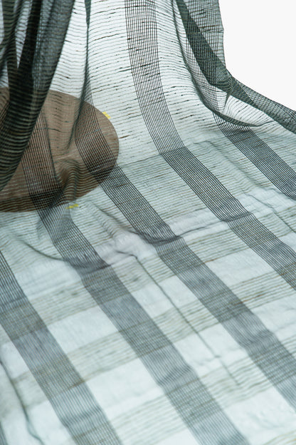 Dark Olive Ghicha Tussar Saree with Geometric Grid
